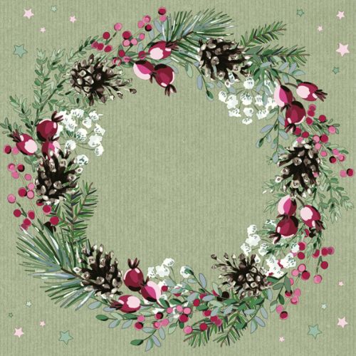 Ubrousky vnon 3vrstv 33 x 33 cm 20 ks -  Watercolour Wreath on Kraft